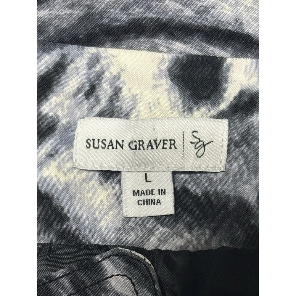 Susan Graver Women Size L Animal Print Zebra Black Grey Lined Jacket Boho